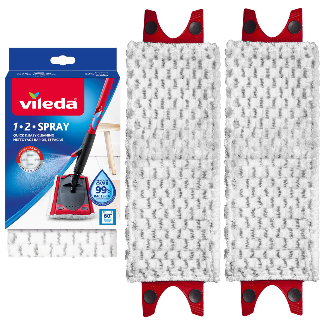 Vileda UltraMax 1-2 Spray Ersatz Mikrofaser Pads, Microfaser, weiss, 2er-Packung Mopheads, Mopheads