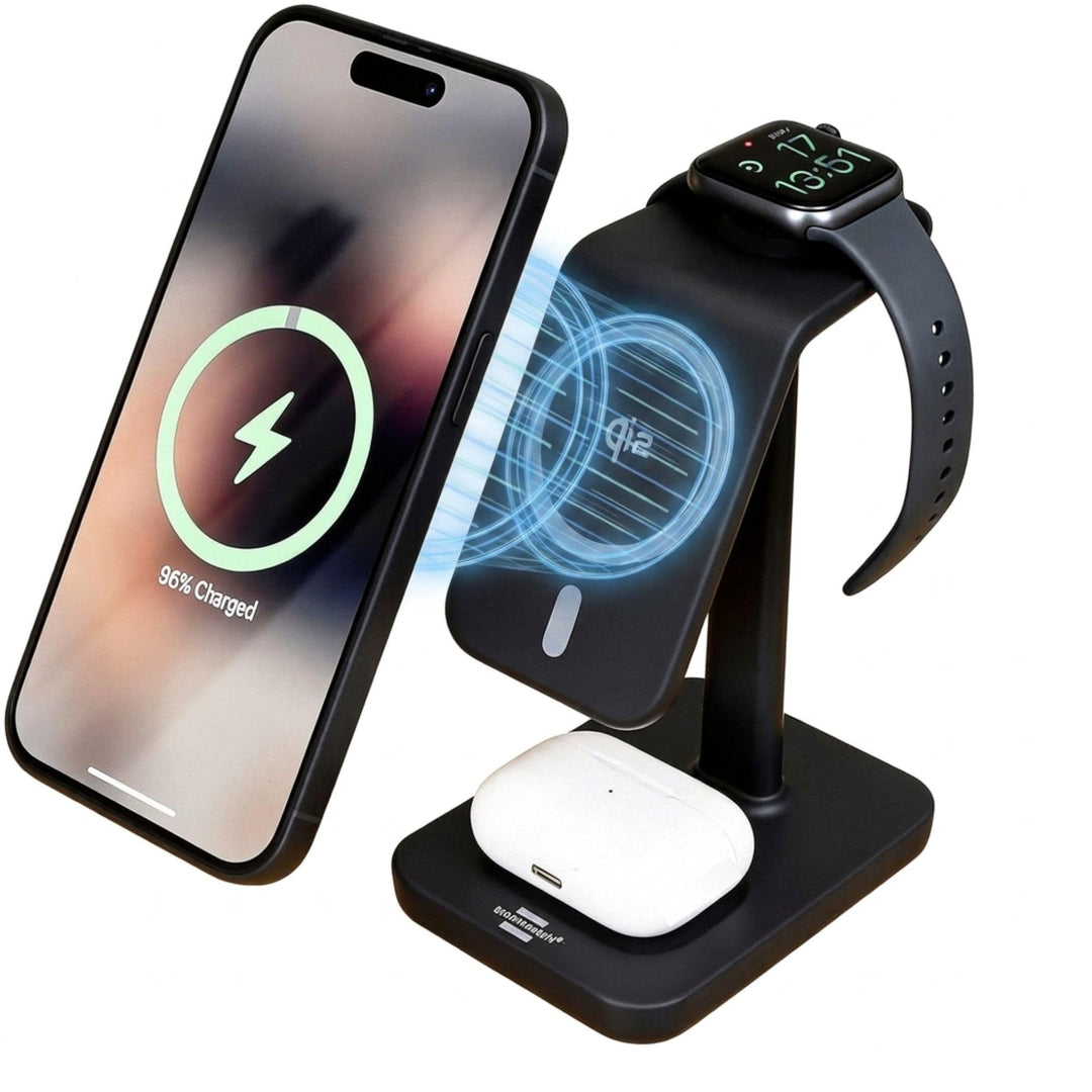 Brennenstuhl 3 in 1 Ladestation (magnetisches Ladepad 15W für Smartphones mit Qi2, Qi2-kompatibel, k