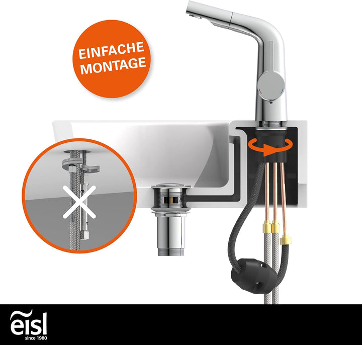EISL COOL Waschtischarmatur mit herausziehbarer Brause zum Haarewaschen, wassersparender Wasserhahn,