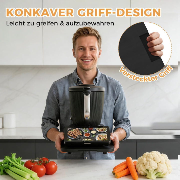 Gleitbrett TM7 für Thermomix, Brett für Thermomix mit 360° Rollen Gummifüssen, Bambus TM7 Gleitbrett