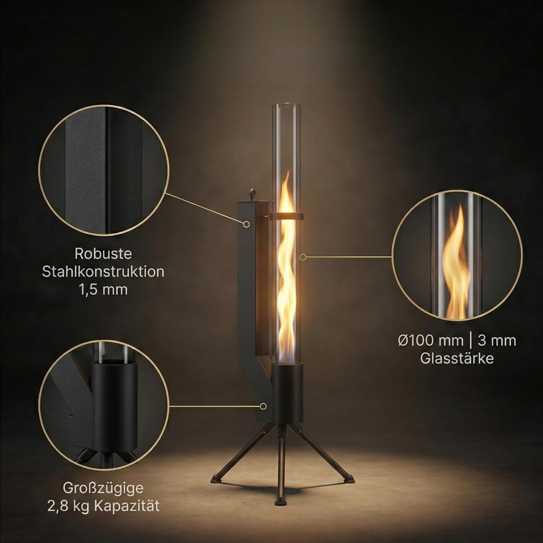 Albatros hochwertige Pelletfackel Schwarz | Raketenofen für den Garten | mit Glas Feuerrohr | Terras