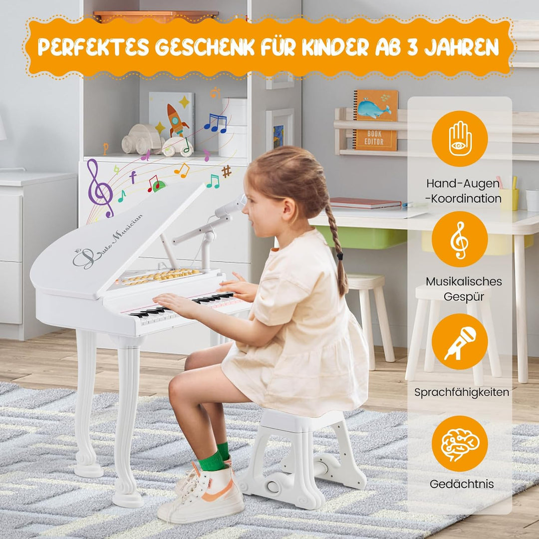 COSTWAY Kinder Keyboard mit 37 Tasten & Hocker, elektronische Klaviertastatur tragbar mit Mikrofon,