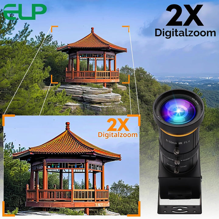 ELP USB-Kamera 4K 60fps HDMI Zoom Manuell 5-50mm 10X Webcam PC Computer H.264 Industrie Sicherheit 5