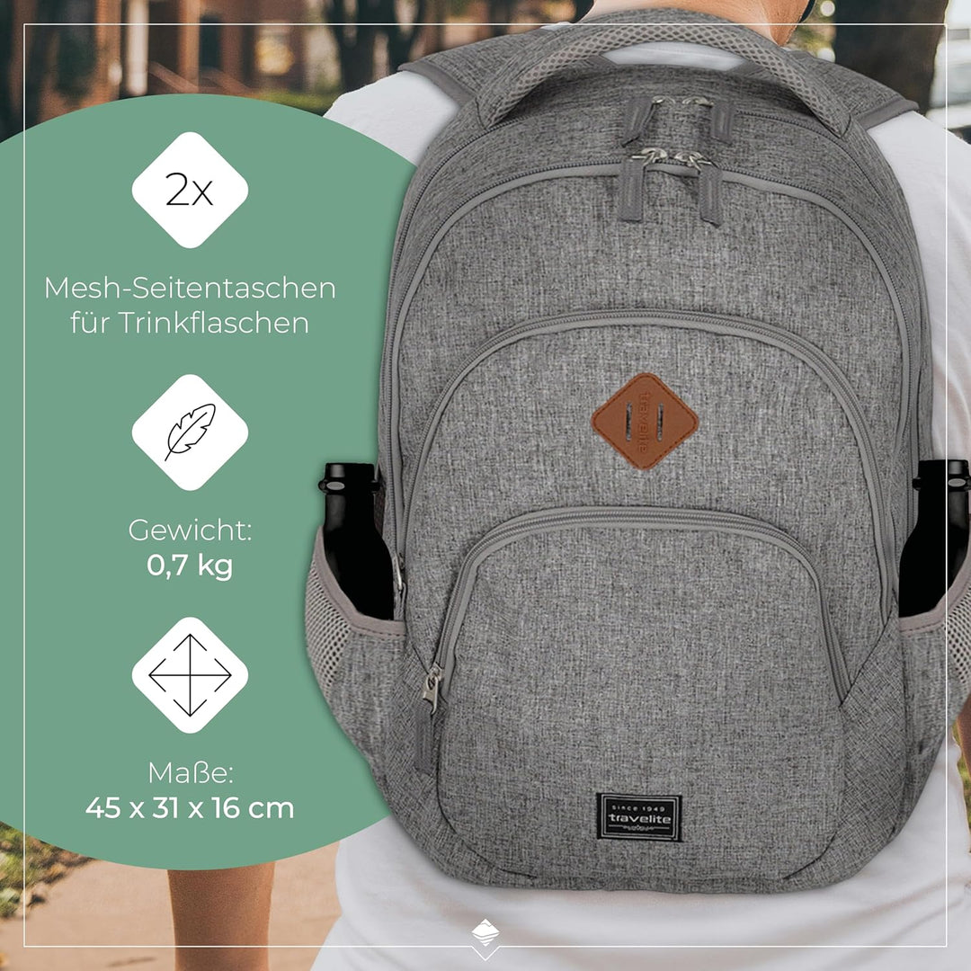 Travelite Handgepäck Rucksack, Laptop Rucksack 15,6 Zoll, BASICS, Daypack, Tagesrucksack mit vielen