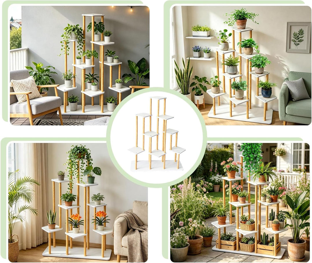 9 Ebenen Blumenständer Pflanzenständer, Mehrstöckig Hölzern Pflanzen weiss 9 Ebenen, weiss 9 Ebenen