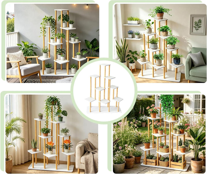 9 Ebenen Blumenständer Pflanzenständer, Mehrstöckig Hölzern Pflanzen weiss 9 Ebenen, weiss 9 Ebenen