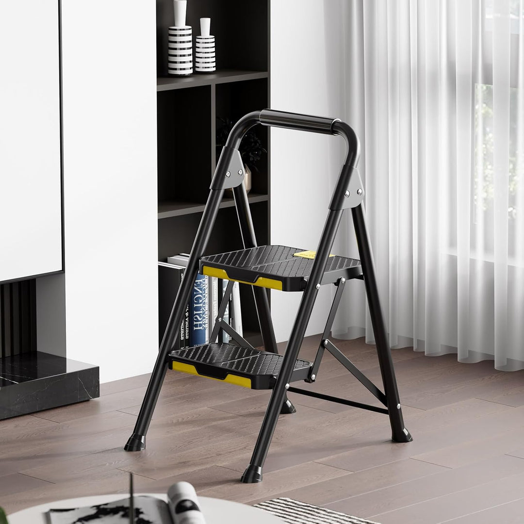 KINGRACK 2 Stufenleiter, 2 Stufen klappbar mit rutschfestem, breitem Pedal und Handläufen, leichte H