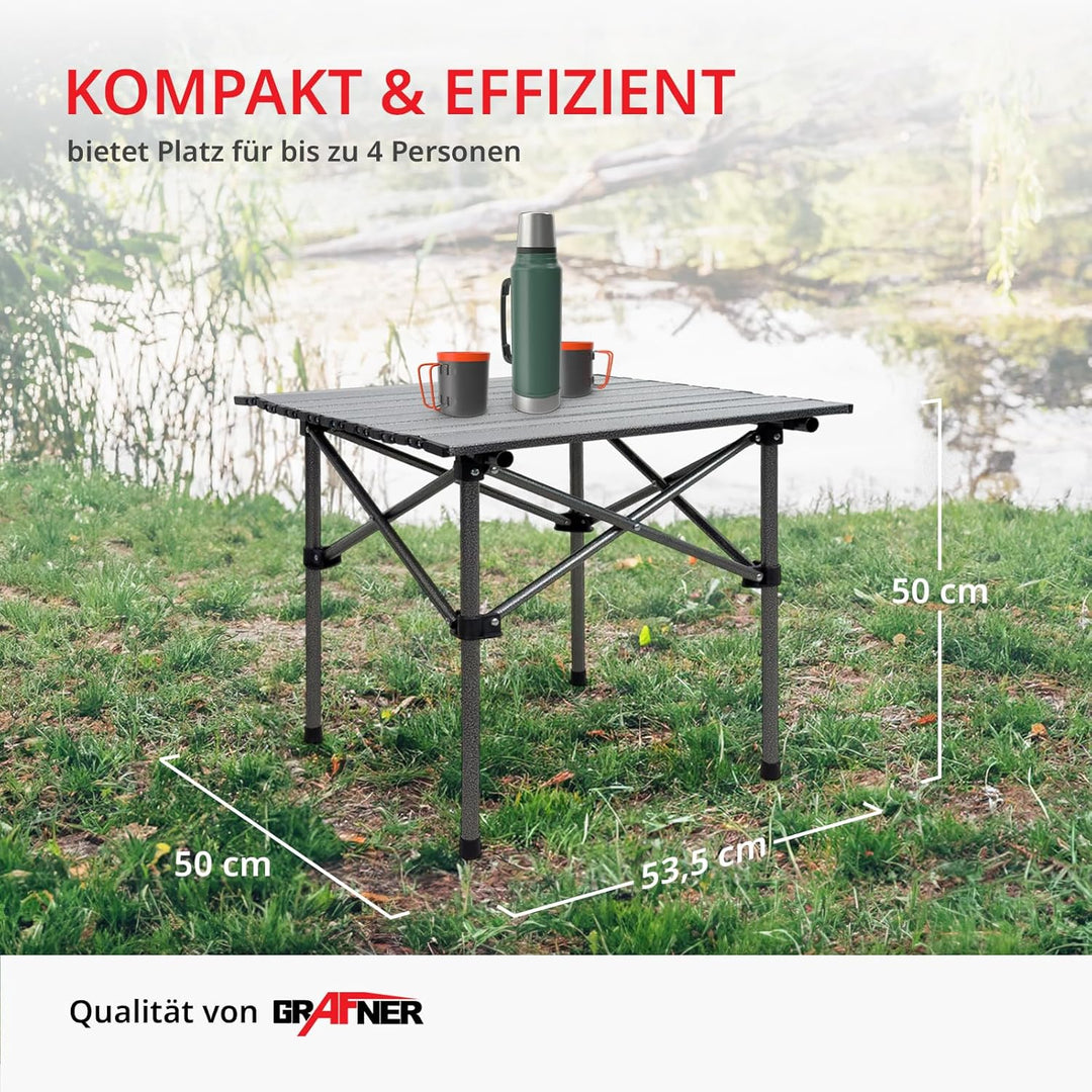 Grafner Campingtisch klappbar, Ultra leicht, 53,5 x 50 x 50 cm, kleines Packmass mit Tasche, stabil