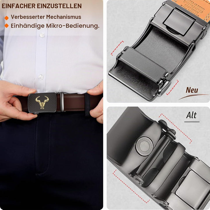 BULLIANT Gürtel Herren, Gürtel Ratsche Ledergürtel 35mm,Grösse Angepasst | Herren Automatikgürtel Bu
