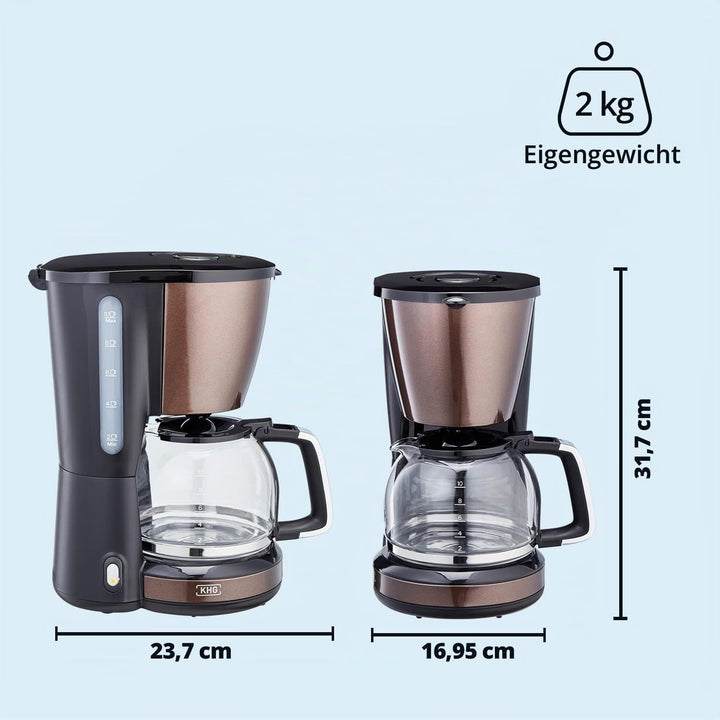 KHG Kaffeeautomat KA-123(MMS) aus Kunststoff in mocca/schwarz, Kapazität für 10 Tassen, mit Glaskann