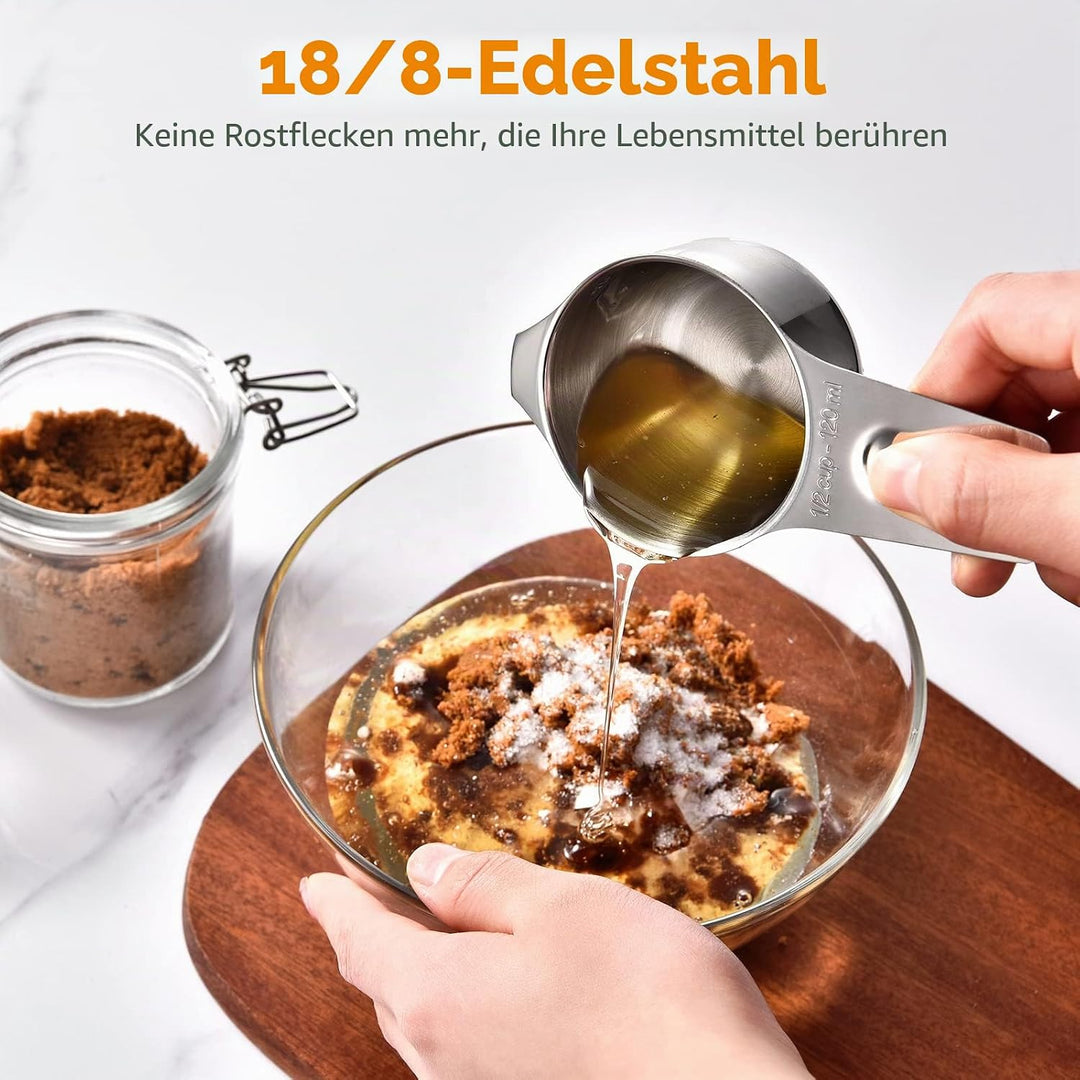 U-Taste 18/8 Edelstahl Messbecher 7 Stück, Cup Messbecher mit Breiter Griff zum Backen Kochen Küche