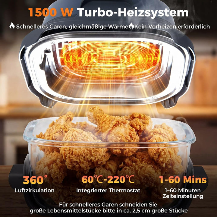 COSTWAY Air Fryer tragbar Glas Heissluftfritteuse 4 L/1,7 L, 6 in 1 Airfryer | Heissluftfrittieren &