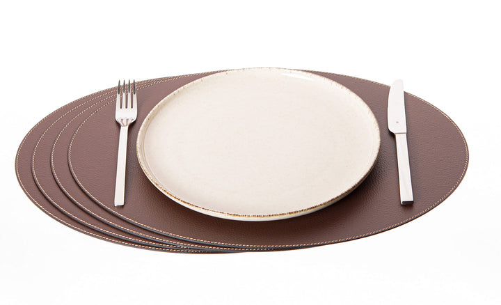 Nikalaz Oval Platzsets aus Recyceltem Leder, 4 Stück Tischsets, Tisch-Matten, Platzdeckchen 45.7 x 3