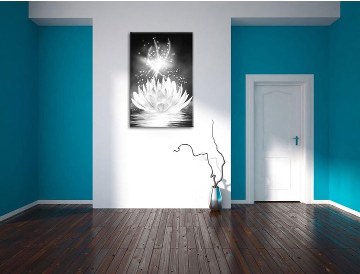 Pixxprint abstrakte Seerose Kunst B&W als Leinwandbild/Grösse: 100x70 cm/Wandbild/Kunstdruck/fertig