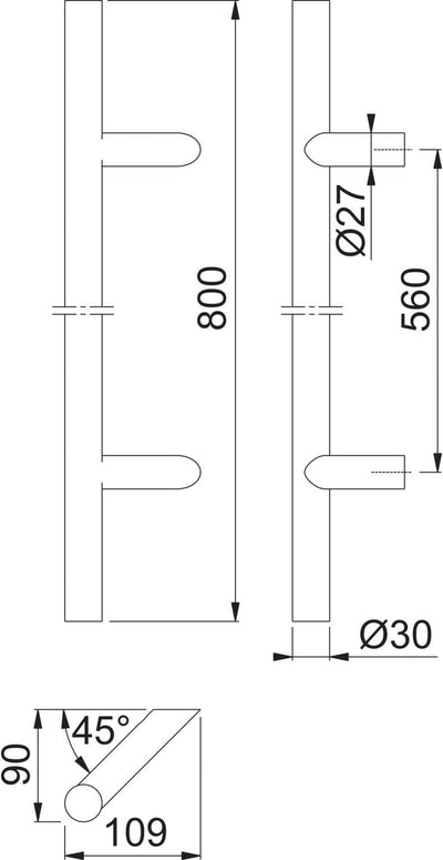 HOPPE Stangengriff E5012 - 1000/700mm, Edelstahl matt, Ausführung: schräg, Stossgriff für Haustür 10