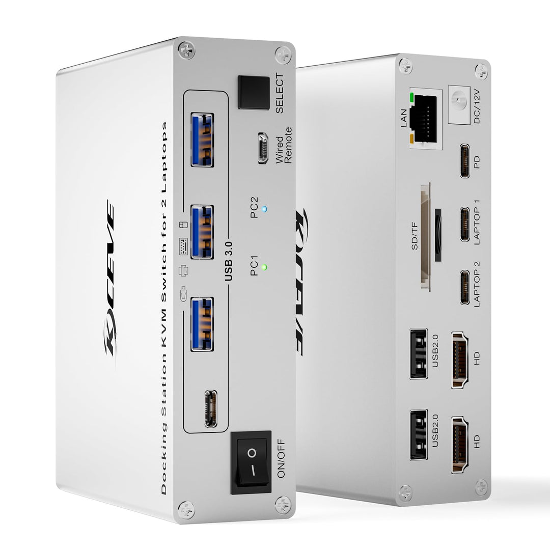 KVM Switch USB C Dock für 2 Laptops, KVM Switch 2 PC 2 Monitore USB-C HDMI, 4K@60Hz, MST, 80W PD, US
