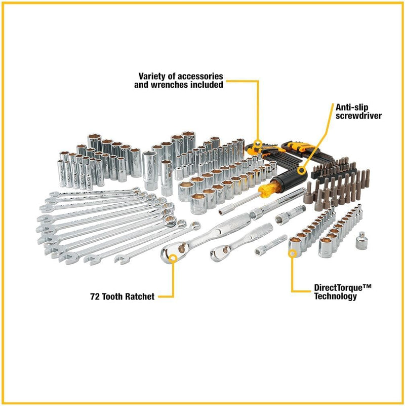 DEWALT Mechaniker-Werkzeug-Set, inklusive Ratschen, Bohrer und Anti-Rutsch-Schraubendreher, 84-teili