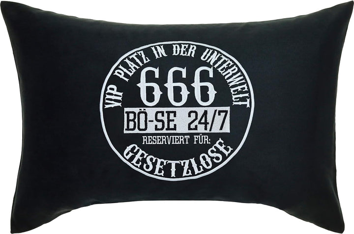 EXPRESS-STICKEREI Dekokissen mit Spruch Deko Heavy-Metal Kissen mit Bezug Biker Zierkissen Rocker Po