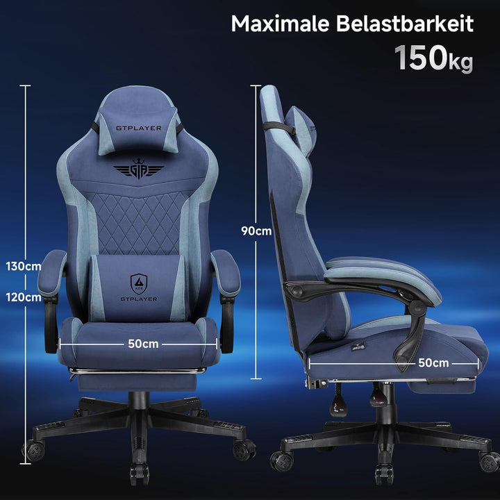 GTPLAYER Gaming Stuhl, Ergonomischer Gamer Stuhl aus Stoff mit Lendenwirbelstütze, PC-Stuhl mit verb