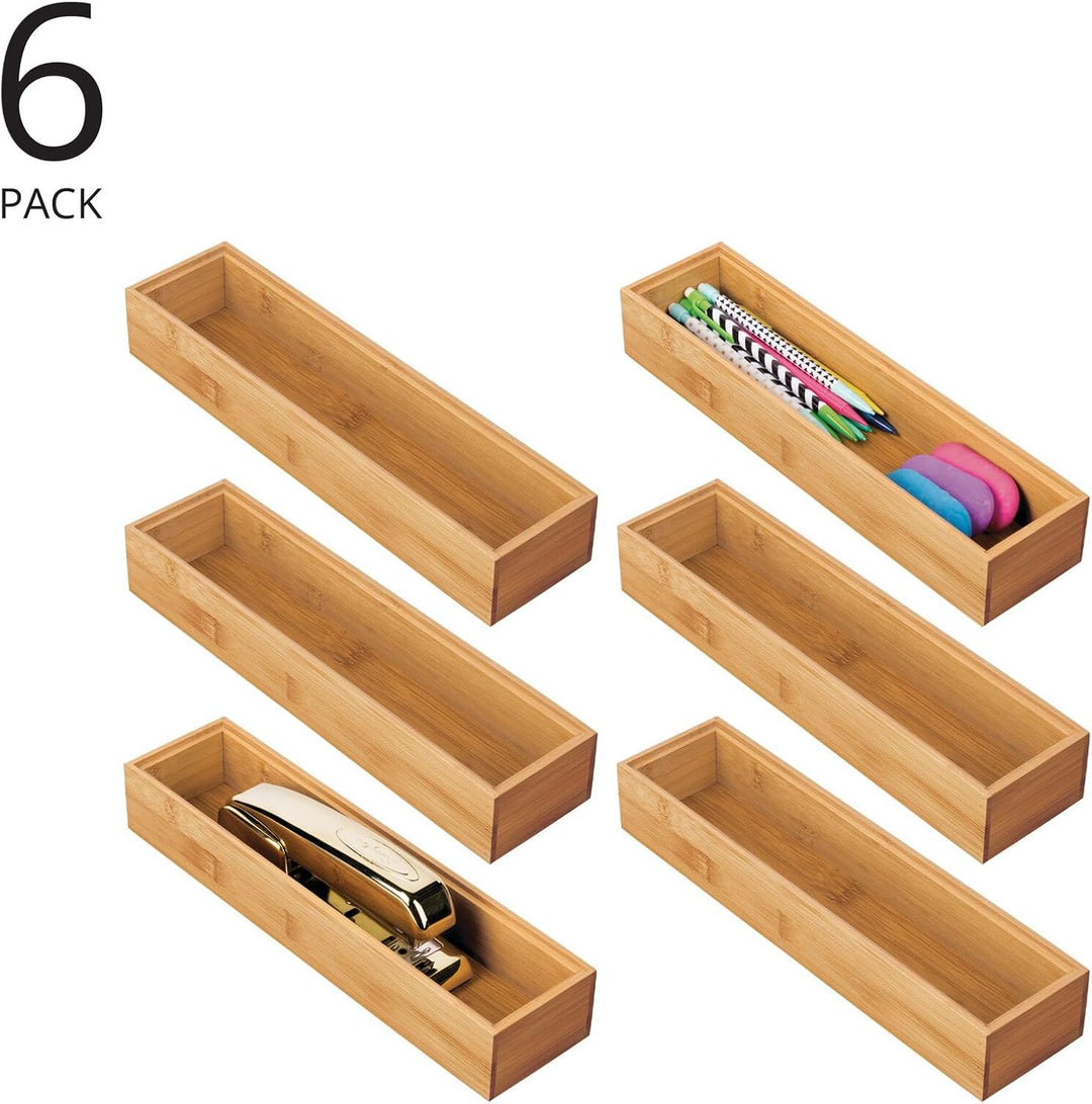 mDesgn 6er-Set Aufbewahrungsbox für Schreibtisch und Badezimmer – rechteckige Schubladenbox aus Bamb