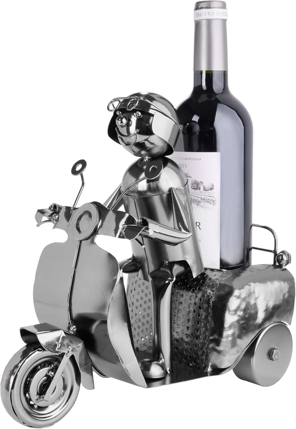 BRUBAKER Weinflaschenhalter Rollerfahrer Silber - Metall Skulptur Flaschenständer - 27 cm Metallfigu