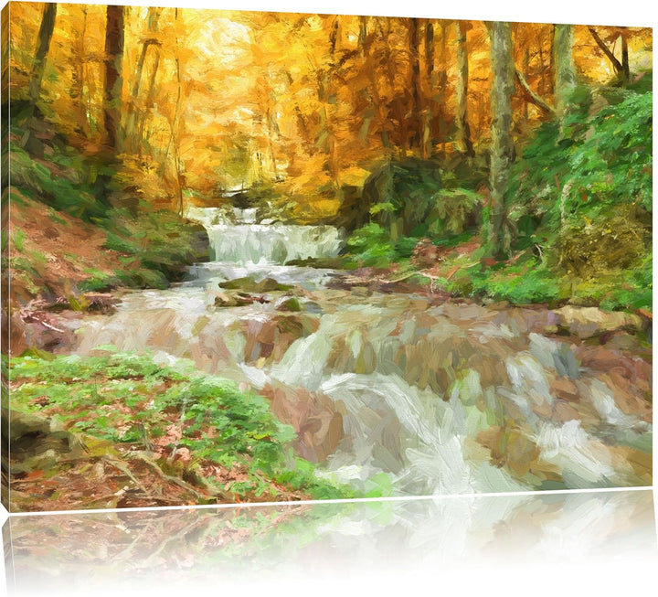 Pixxprint Waldbach im Herbst als Leinwandbild/Grösse: 100x70 cm/Wandbild/Kunstdruck/fertig bespannt,