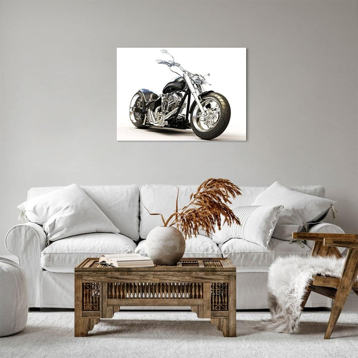 Bilder auf Leinwand Motorrad Motor Geschwindigkeit Chrom Leinwandbild 70x50cm Wandbilder Dekoration