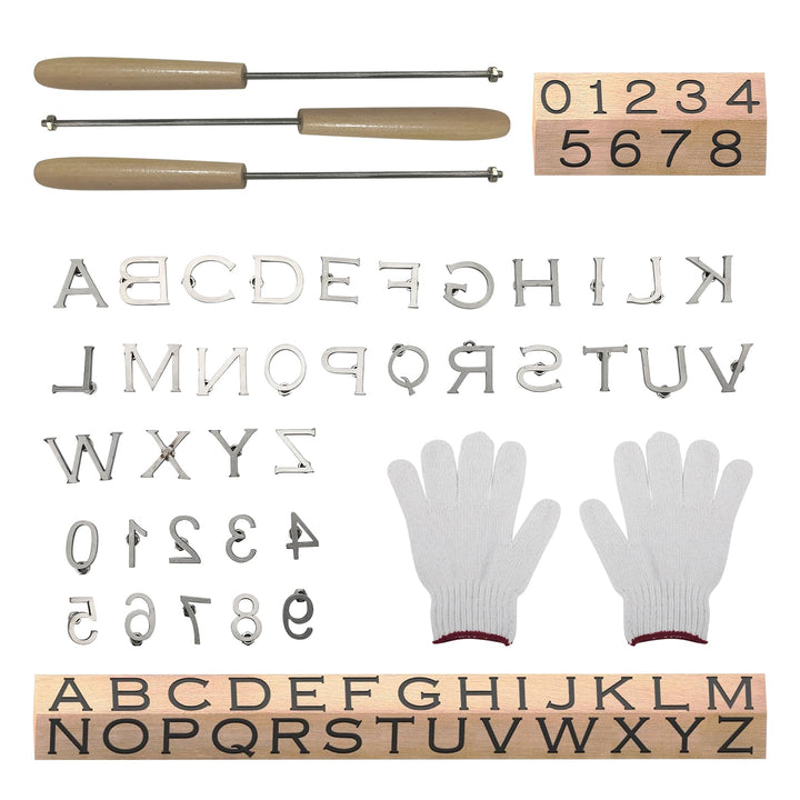 Mini Branding Irons Kit, 66,5 cm Buchstaben und 10 Zahlen, personalisierte Brandeisen mit 3 Griffen