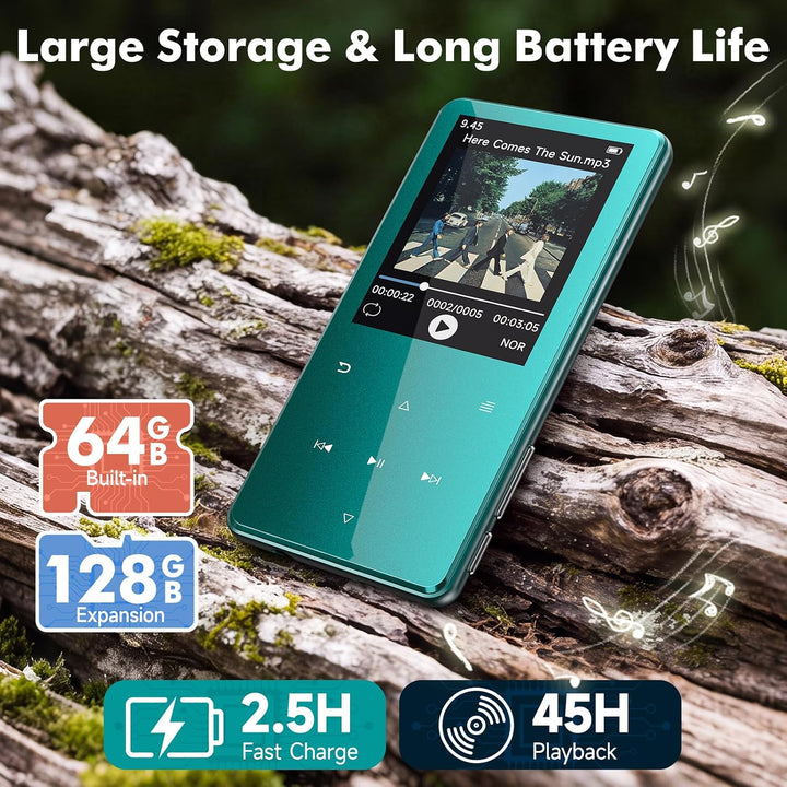 MP3 Player Bluetooth 5.3 64GB mit 2,4" Display, Touch-Tasten &amp; Lautsprecher