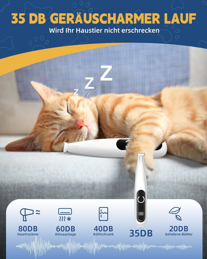 Pfotentrimmer für Hunde mit LED-Licht, Leise Hundepfoten Trimmer Paw Trim, 600mAh Type-C Wiederaufla