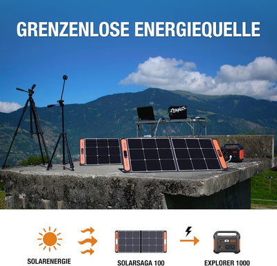 Jackery Solargenerator 1000, 1002WH Tragbare Powerstation mit 2* SolarSaga 100W Solarpanels, 2*230V