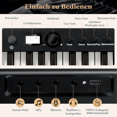 COSTWAY 88 Tastatur Elektroklavier faltbar, Digitale Keyboard tragbar (128 Rhythmen, 128 Töne und 20