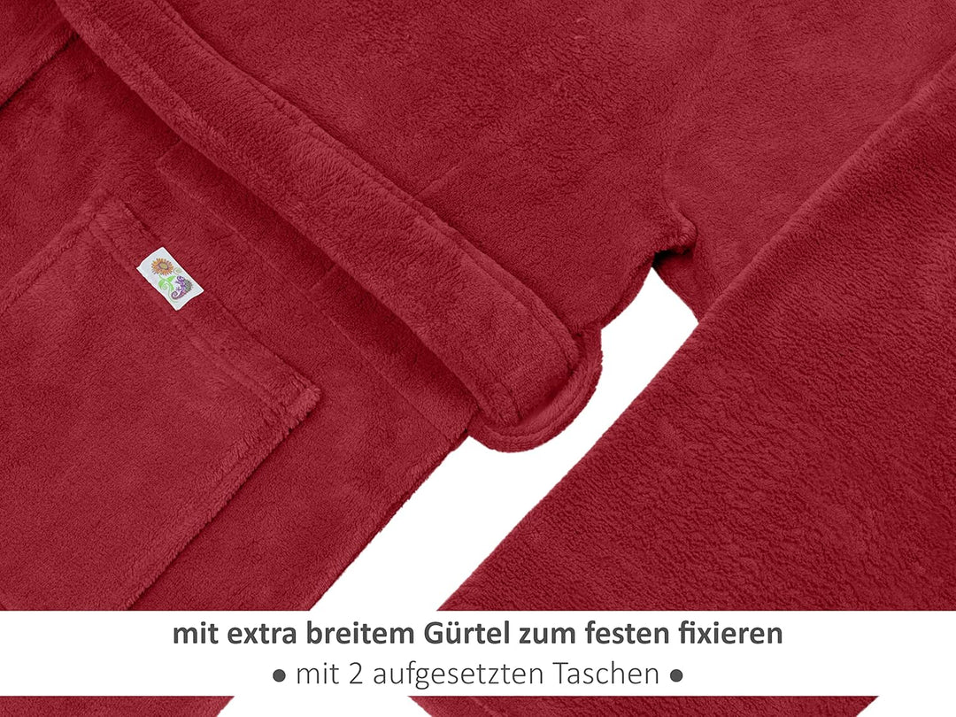 Emily´s Check Kuschelfleece Therapie Bademantel mit Kapuze und Innentaschen 1582.2293, S burgund