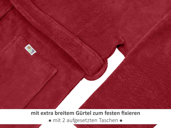 Emily´s Check Kuschelfleece Therapie Bademantel mit Kapuze und Innentaschen 1582.2293, S burgund