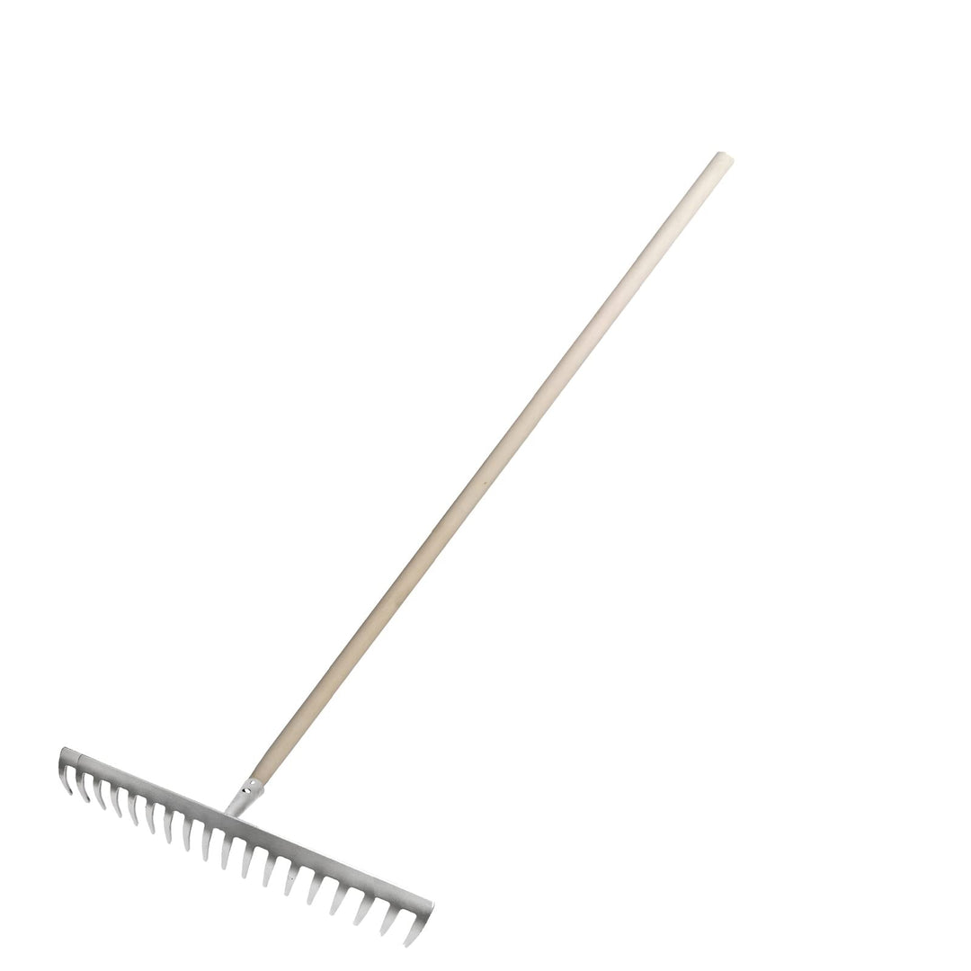 Garten Gerät Harke Rasen Boden Erde Rechen 18 Zinken Stahl Silber Gartenrechen 45,5 cm mit Holz Stie