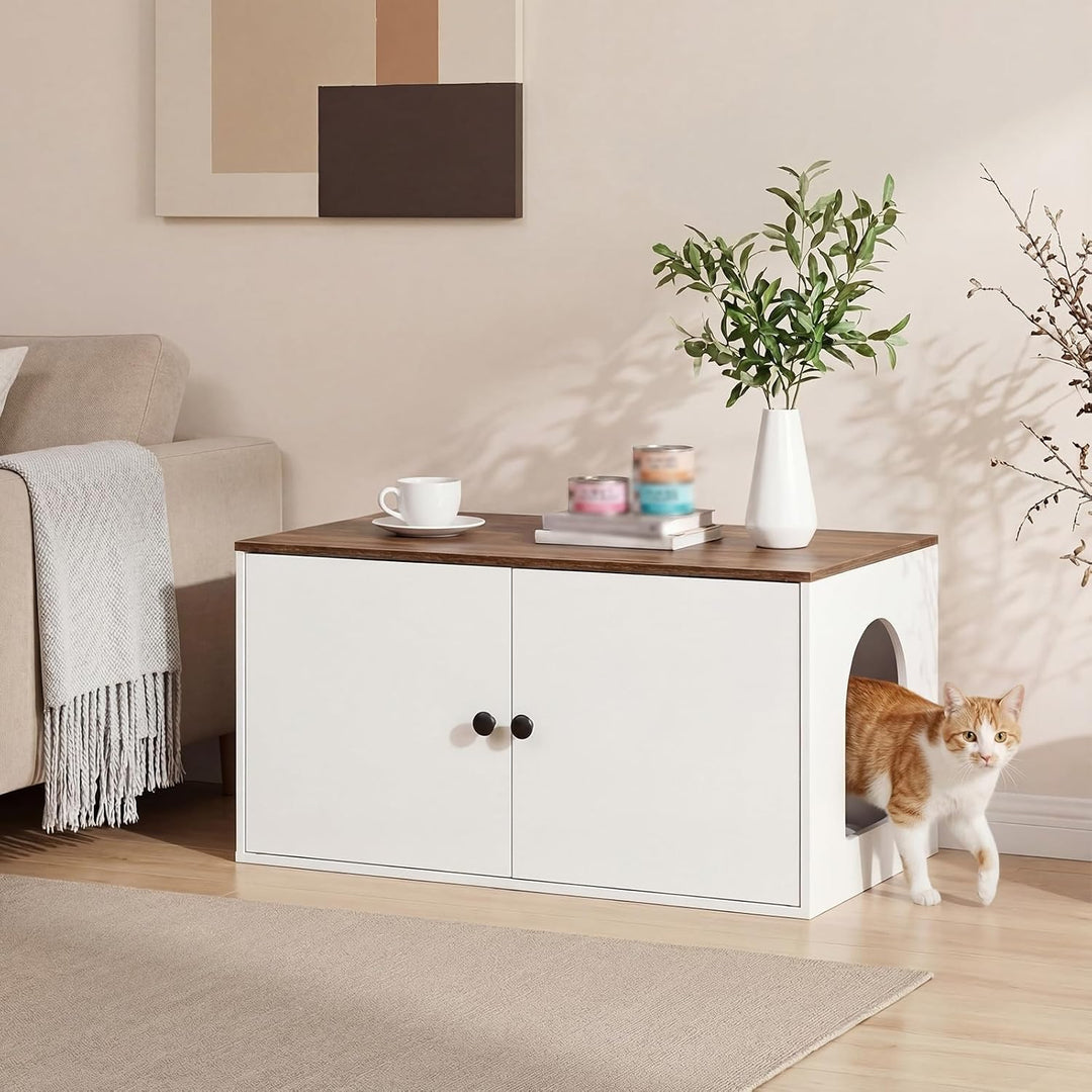 HOOBRO Katzenklo Schrank aus Spanplatte, Katzentoilette Schrank, versteckter Katzenkloschrank mit Se