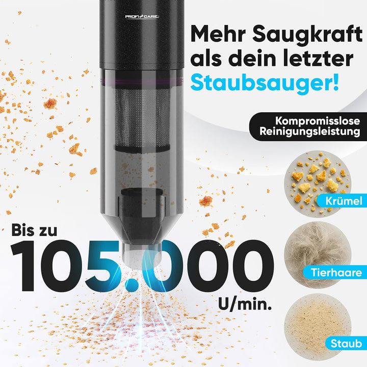 ProfiCare® Handstaubsauger Akku | starker BLDC-Motor | 2200mAh Akku | leicht und handlich | beutello