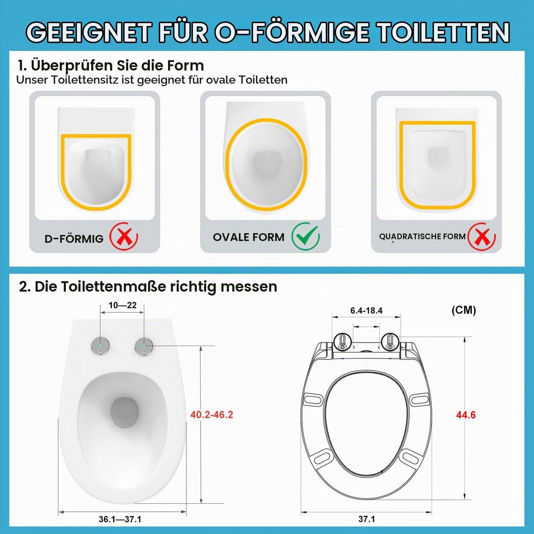 Toilettendeckel mit Absenkautomatik Oval, WC Sitz mit Rauten, Klobrille mit Schnellverschluss, Klode