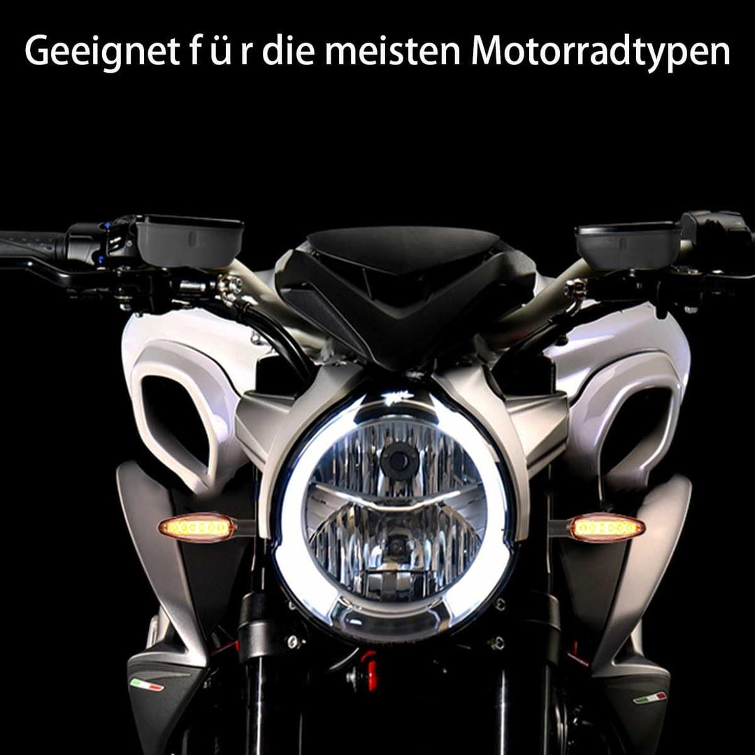 evermotor Universal 12V 4 Stück E32 LED Motorrad Laufeffekt Blinker Aluminiumschale mit schöner Ober