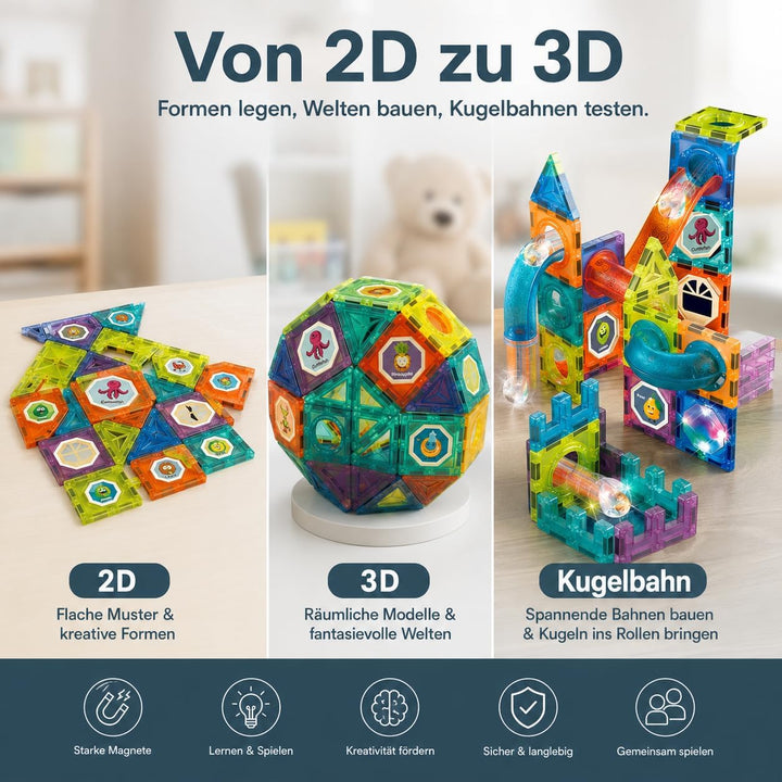 LightCube Magnetspielbausteine, (kreatives Spielset, 75 St., Kombiniertes BAU- und Kugelbahnsystem),