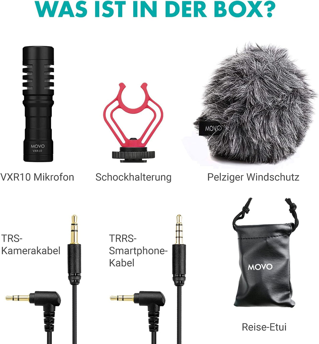 Movo VXR10 Universal Videomikrofon mit Vibrationsdämpfer Stossdämpfer Schockhalterung, Tragetasche,