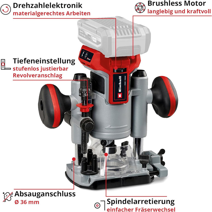 Einhell Professional Akku-Oberfräse TP-RO 18 Li BL-Solo Power X-Change (18 V, Li-Ion, Hubhöhe 35 mm,