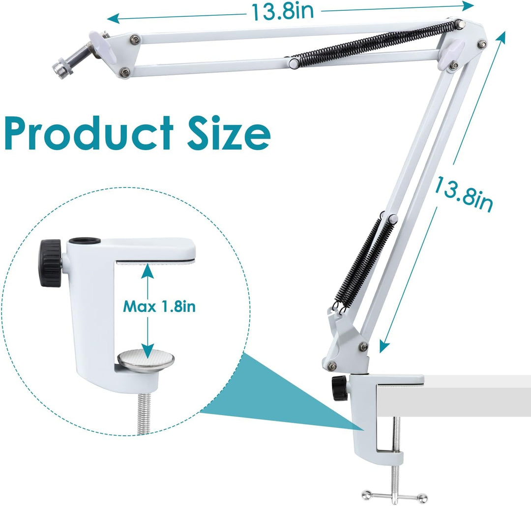FIFINE K688 Mikrofonarm Weiss - Boom Arm Mikrofon Schwenkarmständer kompatibel mit FIFINE Recording