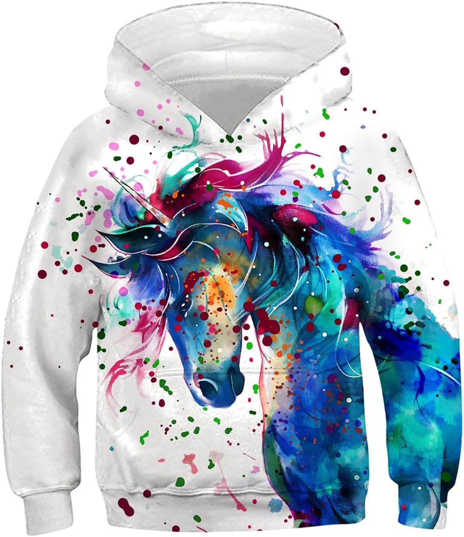 Fanient Kinder Junge Mädchen Hoodies 3D Drucken lebendige Tier Cartoon Grafik Sweatshirt Tasche Pull