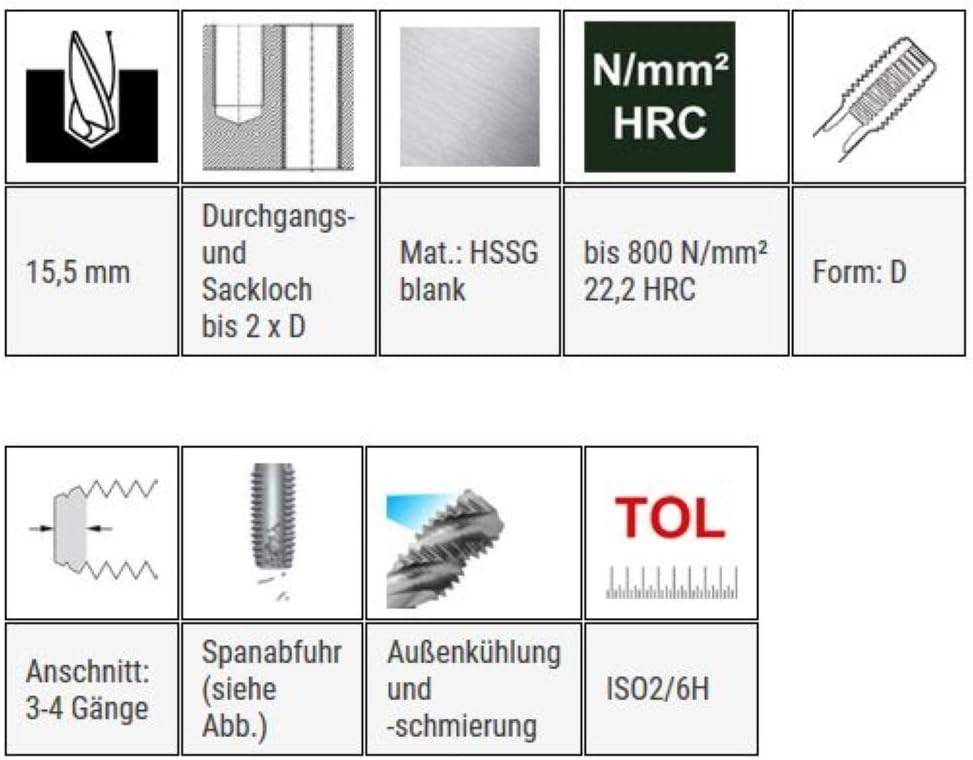 BAER HSSG Einschnittgewindebohrer Form D - MF 16 x 0,5 - Gewindeschneider MF16 - Gewindebohrer - Gew