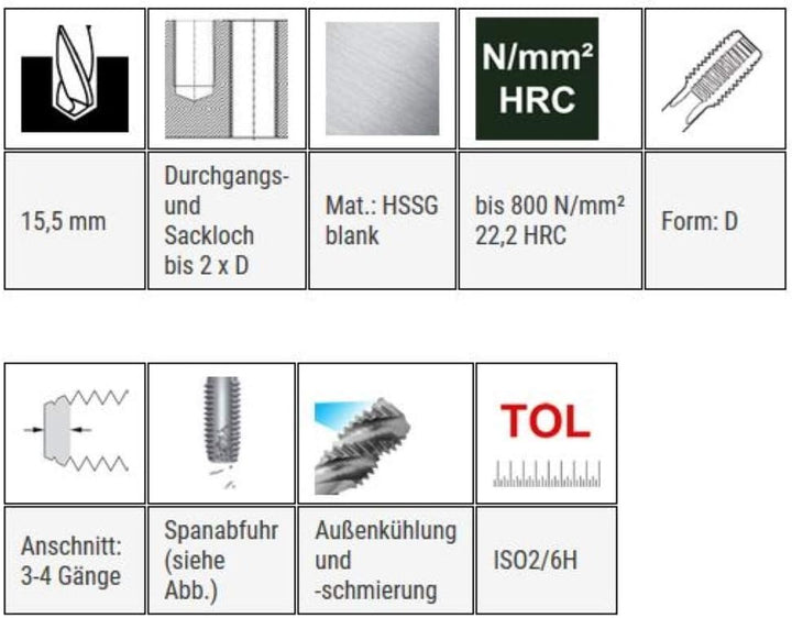 BAER HSSG Einschnittgewindebohrer Form D - MF 16 x 0,5 - Gewindeschneider MF16 - Gewindebohrer - Gew