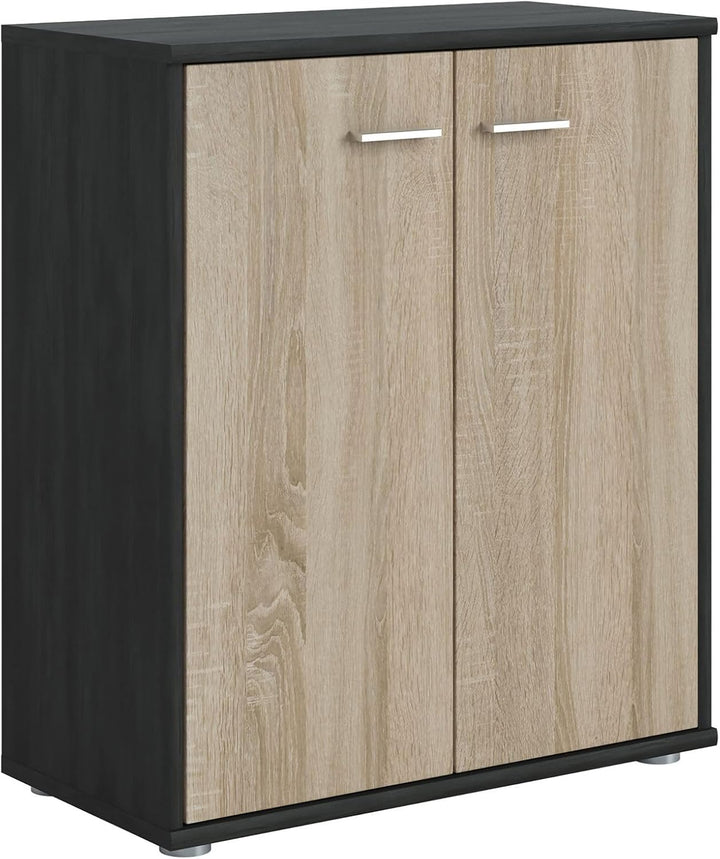 CARO-Möbel Kommode Sideboard Schrank Tommy Esche grau/Sonoma Eiche, Anrichte mit 2 Türen inklusive E