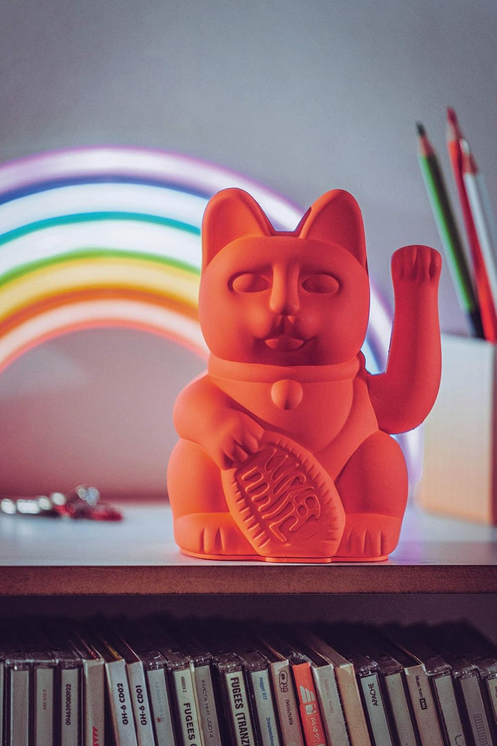 DONKEY Products - Lucky Cat Neon Orange Winkekatze | Japanische Deko-Katze in stylischem Neon-Farbto