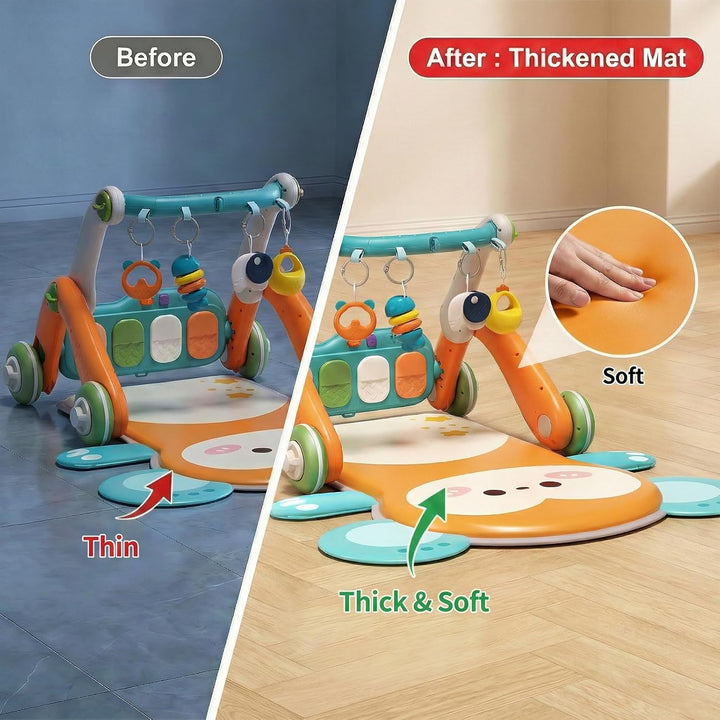 2 in 1 Baby Gym with Walker,Baby Play Mat with 5 Infant Learning Sensory,Double-Sided Multifunctiona