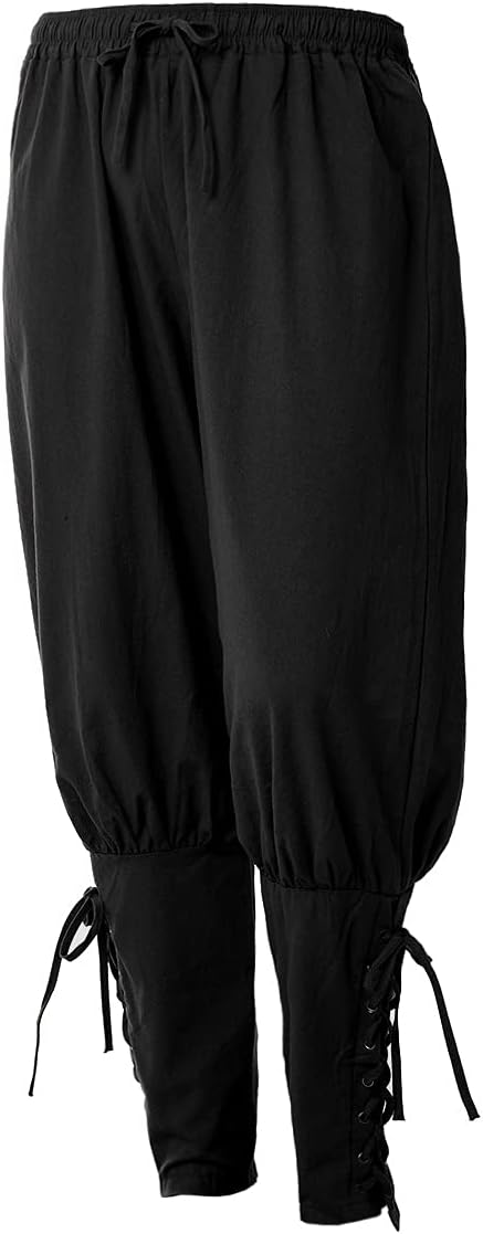 COSDREAMER Herren Mittelalterhose Wikinger Piraten Kostümhose Schwarz XXL XXL Schwarz, XXL Schwarz